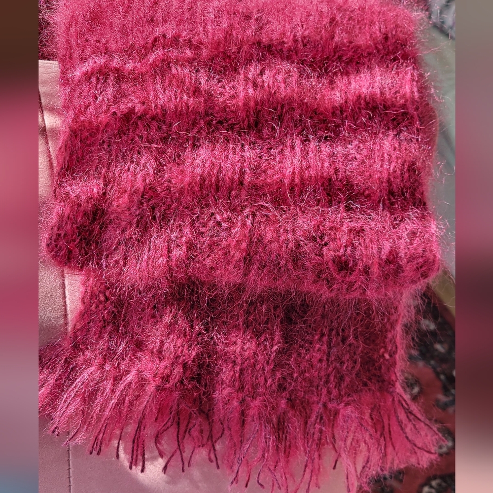 Women's Handknitted Skarf New, French Mohair Yarn , Burgundy